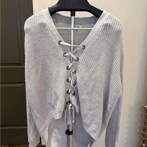 Miracle Lace-Up V-Neck Light Gray Sweater